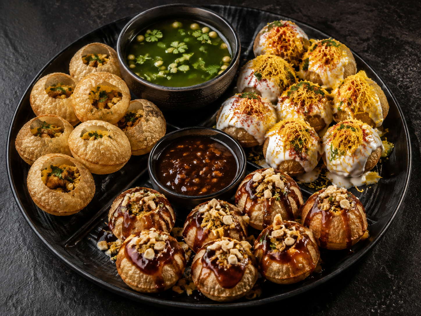 Pani Puri Dahi Puri Meethi Puri Platter