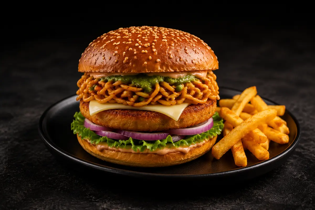 Aloo Tikki Noodle Burger