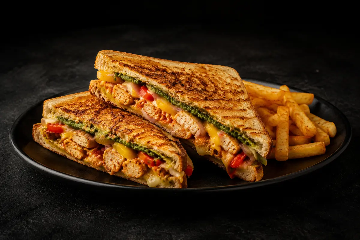 Grilled Chicken Cheese Masala Sandwich